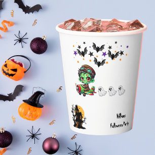 Whimsical Zombie Pilot Aeroplane Cute Ghosts & Bat Paper Cups