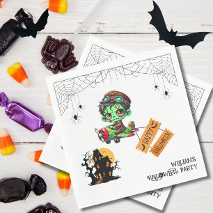 Whimsical Zombie Pilot Aeroplane Kids Halloween Napkin