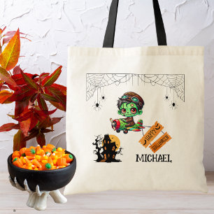 Whimsical Zombie Pilot Aeroplane Kids Halloween  Tote Bag
