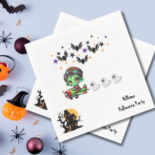 Whimsical Zombie Pilot Airplane Cute Ghosts & Bats Napkin