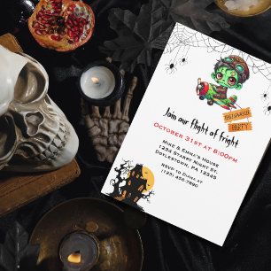 Whimsical Zombie Pilot Airplane Kids Halloween  Invitation