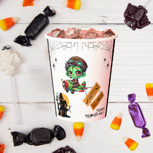 Whimsical Zombie Pilot Airplane Kids Halloween  Paper Cups