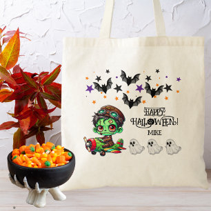 Whimsical Zombie Pilot Airplane Kids Halloween  Tote Bag