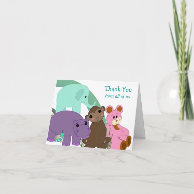 Whimsical Zoo AnimalsThank You Thank You Card (Front)