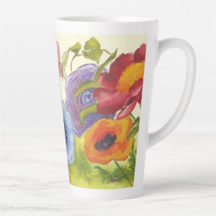Whimsically colourful flowers on tall latte mug