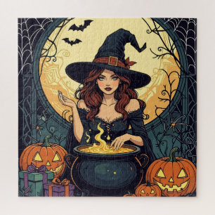 Whimsically Enchanting Witch With Spiders and Jack Jigsaw Puzzle