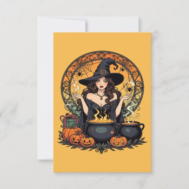Whimsically Enchanting Witch With Spiders Invitation (Front)