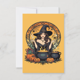 Whimsically Enchanting Witch With Spiders Invitation