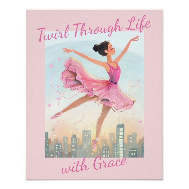 WhimsicalTwirling Ballerina Over City Lights Poster (Front)