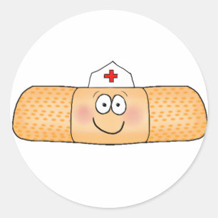 Whimsicla Band Aid Bandage with Nurse Hat Cute Classic Round Sticker