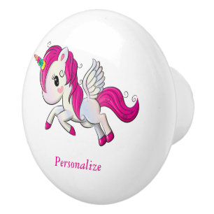 Whimsicle Baby Unicorn Pegasus Rainbow Horn Ceramic Knob