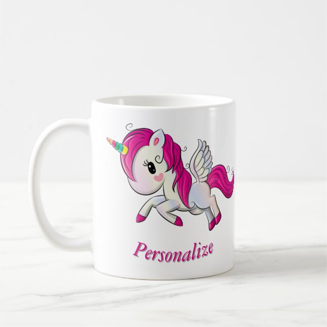 Whimsicle Flying Unicorn Pegasus Rainbow Horn Coffee Mug (Left)