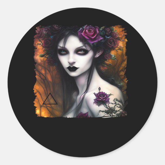 Whimsigoth – Autumn Nights & Vintage Design Classic Round Sticker (Front)