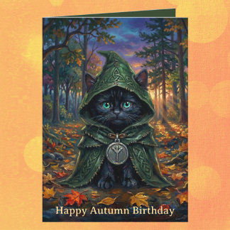 Whimsigoth Black Cat Autumn Birthday Card