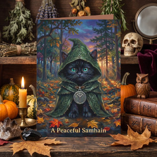 Whimsigoth Black Cat Mystic Halloween Greeting Card