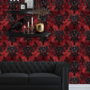 Whimsigoth Black on Red Fleur Wallpaper
