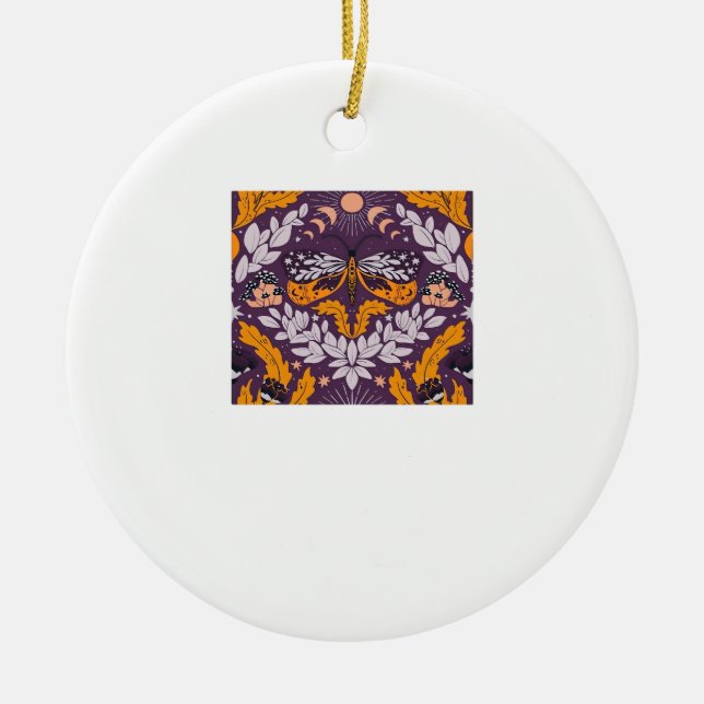 Whimsigoth Butterfly Florals - Purple, Lavender An Ceramic Tree Decoration (Front)