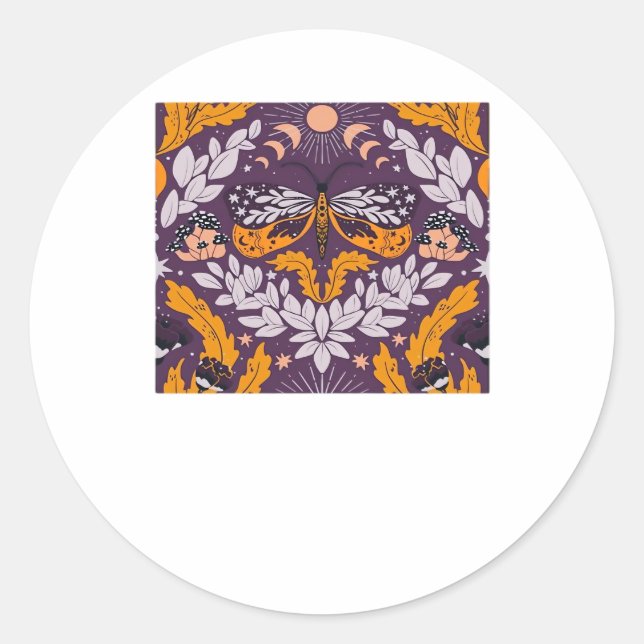 Whimsigoth Butterfly Florals - Purple, Lavender An Classic Round Sticker (Front)
