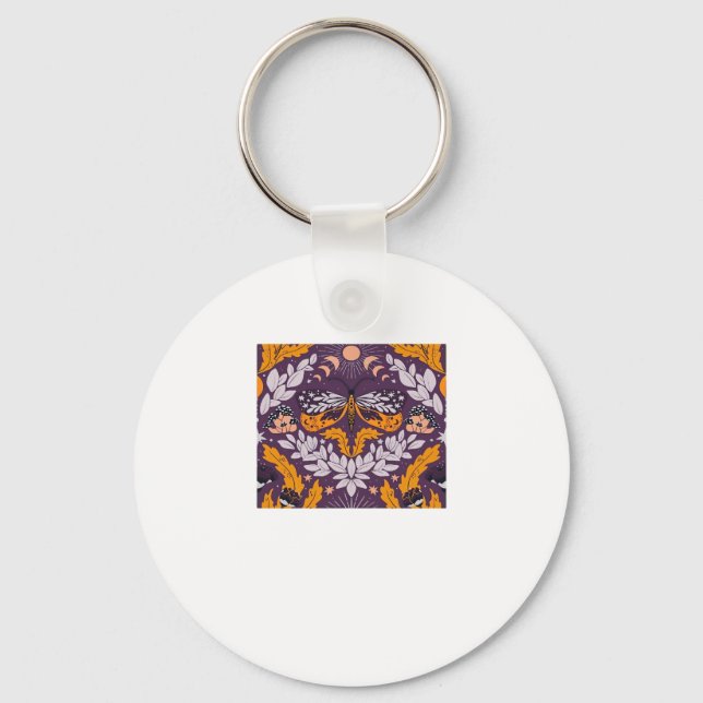 Whimsigoth Butterfly Florals - Purple, Lavender An Key Ring (Front)