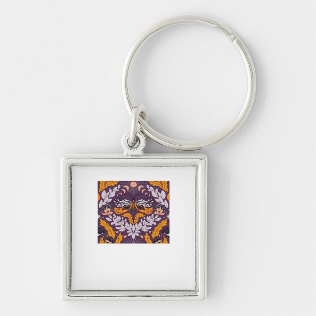 Whimsigoth Butterfly Florals - Purple, Lavender An Key Ring (Front)