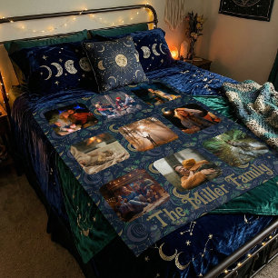 Whimsigoth Celestial   9 Photo Family Collage Fleece Blanket