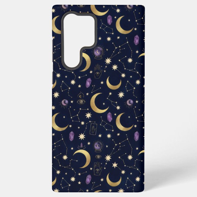 Whimsigoth Celestial Night Pattern – Moons & Stars Samsung Galaxy S22 Ultra Case (Back)