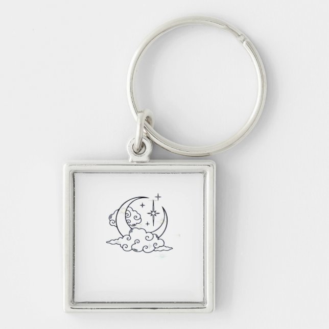 Whimsigoth Clouds Moon Witchy Classic Key Ring (Front)