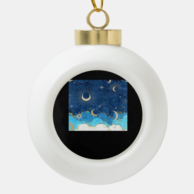 Whimsigoth Clouds Sun Moon Witchy Classic Ceramic Ball Christmas Ornament (Front)