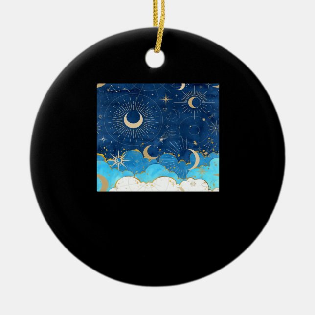 Whimsigoth Clouds Sun Moon Witchy Classic Ceramic Tree Decoration (Front)