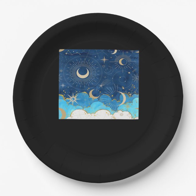 Whimsigoth Clouds Sun Moon Witchy Classic Paper Plate (Front)
