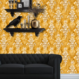 Whimsigoth Cream on Gold Elegant Wallpaper