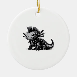 Whimsigoth Cyborg Axolotl Vintage Art Design Class Ceramic Tree Decoration