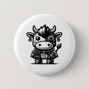 Whimsigoth Cyborg Cow Vintage Art Design Classic 6 Cm Round Badge