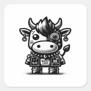 Whimsigoth Cyborg Cow Vintage Art Design Classic Square Sticker