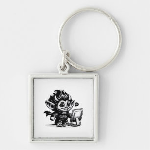 Whimsigoth Cyborg Internet Troll Vintage Art Desig Key Ring