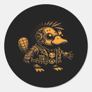 Whimsigoth Cyborg Platypus Vintage Art Design Classic Round Sticker