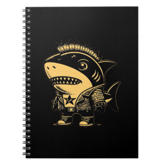 Whimsigoth Cyborg Shark Vintage Art Design Notebook
