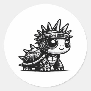 Whimsigoth Cyborg Turtle Vintage Art Design Classi Classic Round Sticker