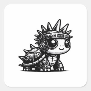 Whimsigoth Cyborg Turtle Vintage Art Design Classi Square Sticker