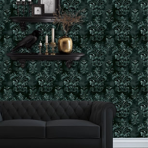 Whimsigoth Decorative Emerald Green Wallpaper