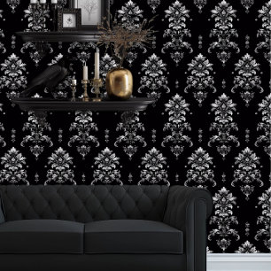 Whimsigoth Detailed Black and Silver Elegant Wallpaper