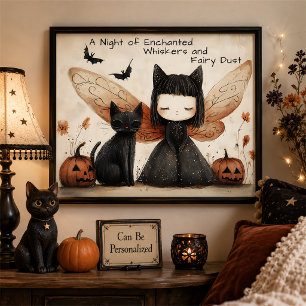 Whimsigoth Fairy and Cat Personalised Wall Art
