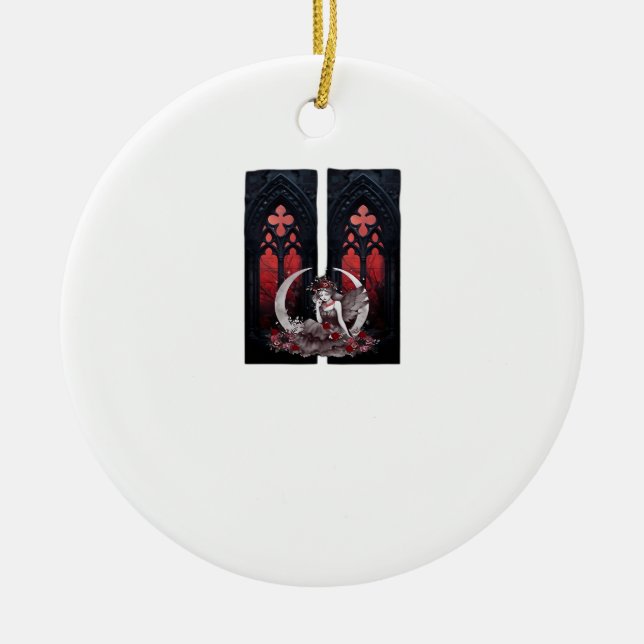 Whimsigoth Fairy Gothic Style Classic Ceramic Tree Decoration (Front)