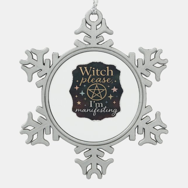 Whimsigoth Fantasy – Mystical Forests, Moons & Mag Snowflake Pewter Christmas Ornament (Front)