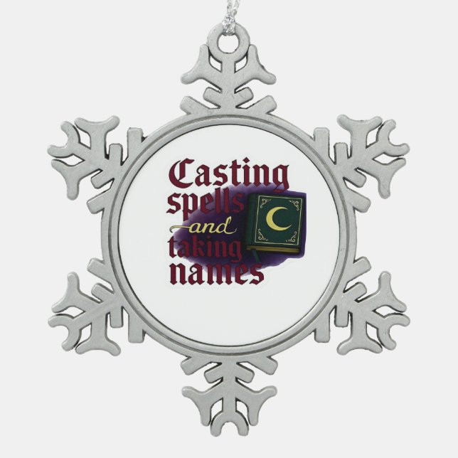 Whimsigoth Fantasy – Mystical Forests, Moons & Mag Snowflake Pewter Christmas Ornament (Front)