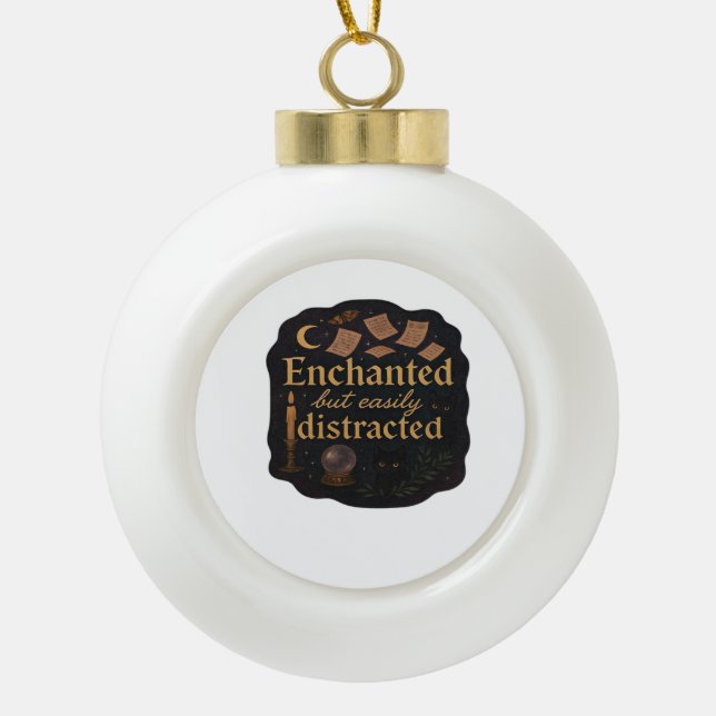 Whimsigoth Fantasy Mystical Forests, Moons & Magic Ceramic Ball Christmas Ornament (Front)