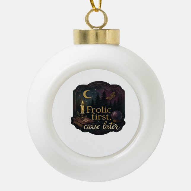 Whimsigoth Fantasy Mystical Forests, Moons & Magic Ceramic Ball Christmas Ornament (Front)
