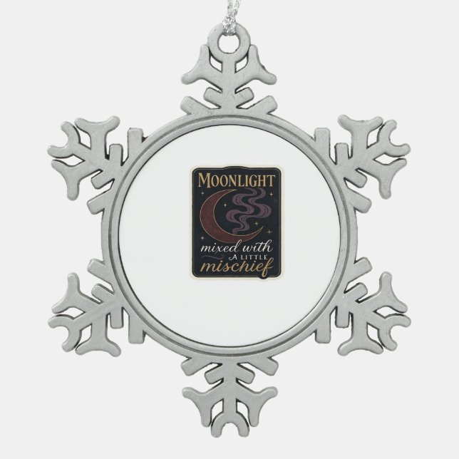 Whimsigoth Fantasy Mystical Forests, Moons & Magic Snowflake Pewter Christmas Ornament (Front)