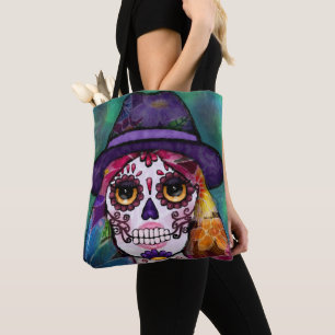 Whimsigoth Floral Hippie Psychedelic Skull Art Tote Bag