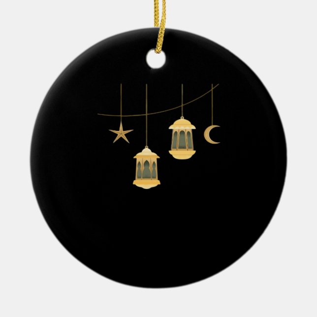 Whimsigoth Lantern Full Moon Night Sky Classic Ceramic Tree Decoration (Front)